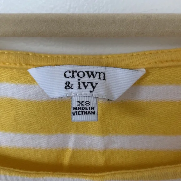 Three Quarter Length Sleeve Yellow White Striped Tie Waist Dress, Size XS - Picture 2 of 5